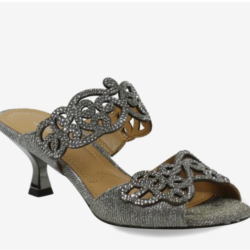 J.Renee Slip on Pewter Glitter Heels